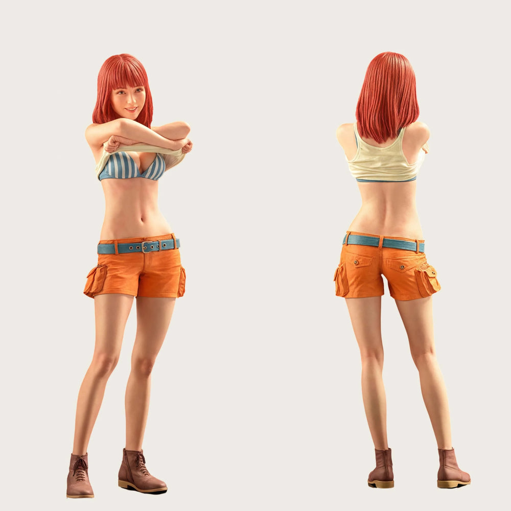 1/12 Red-Haired Anime Girl in Beach Outfit, Resin Model Figure Kit, Unassembled and Unpainted