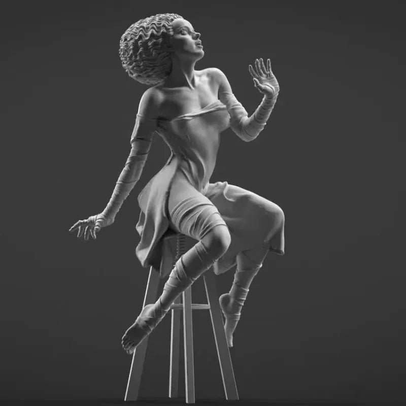 1/24 Female with Voluminous Curly Hair in Twisted Seated Pose, Resin Model Figure Kit, Fantasy Theme, Unassembled and Unpainted