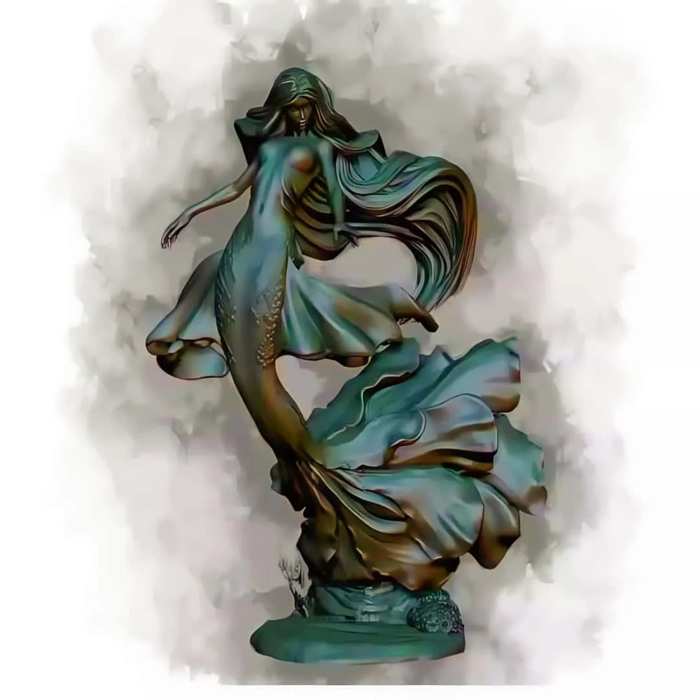 1/24 Mermaid in Flowing Red Gown, Resin Model Figure Kit, Fantasy Theme, Unassembled and Unpainted