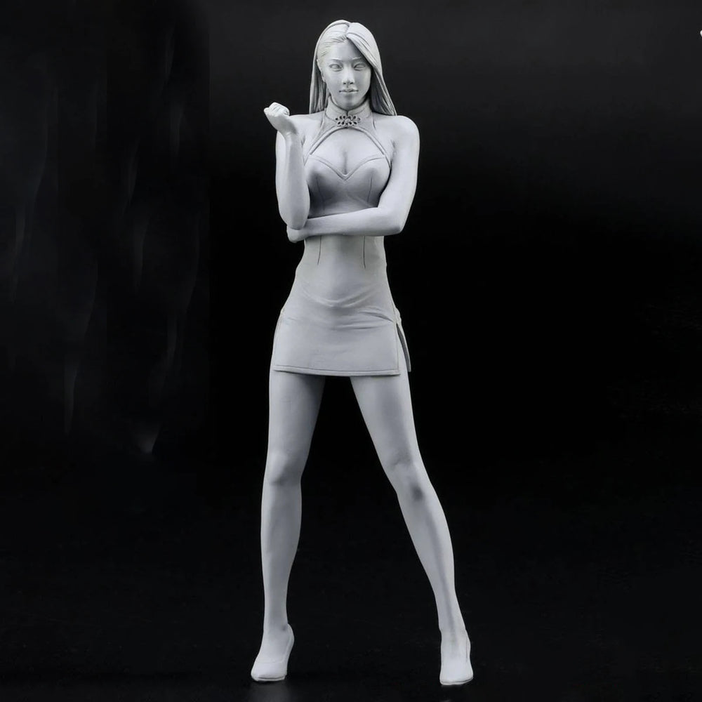 1/12 Modern Pin-up with Black Crop Top and Blue Skirt, Resin Model Figure Kit, Unassembled and Unpainted