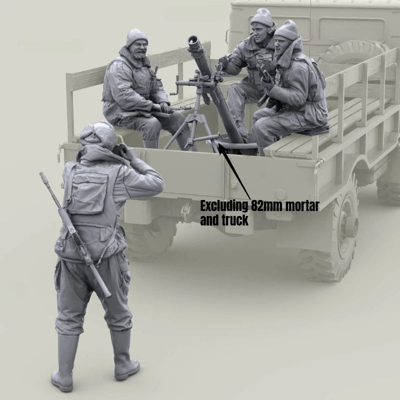 1/16 Modern Russian Internal Troops Mortar Crew, 5 Figures, Resin Model Figure Kit, Unassembled and Unpainted
