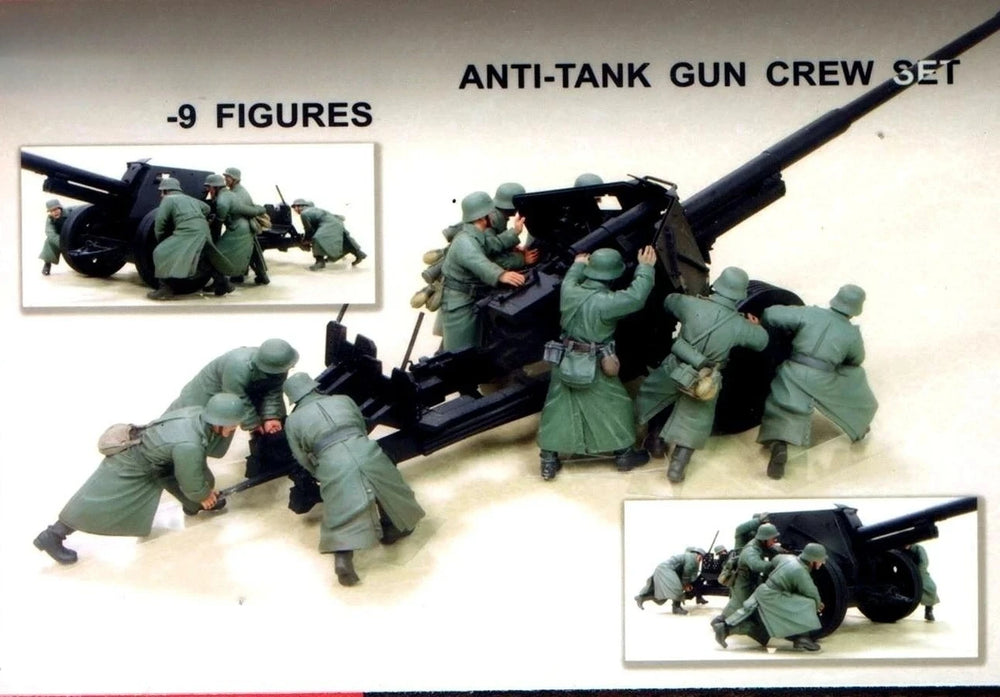 1/35 WWII German 88mm Anti-Tank Gun Crew, 9 Figures, Resin Model Figure Kit, Unassembled and Unpainted