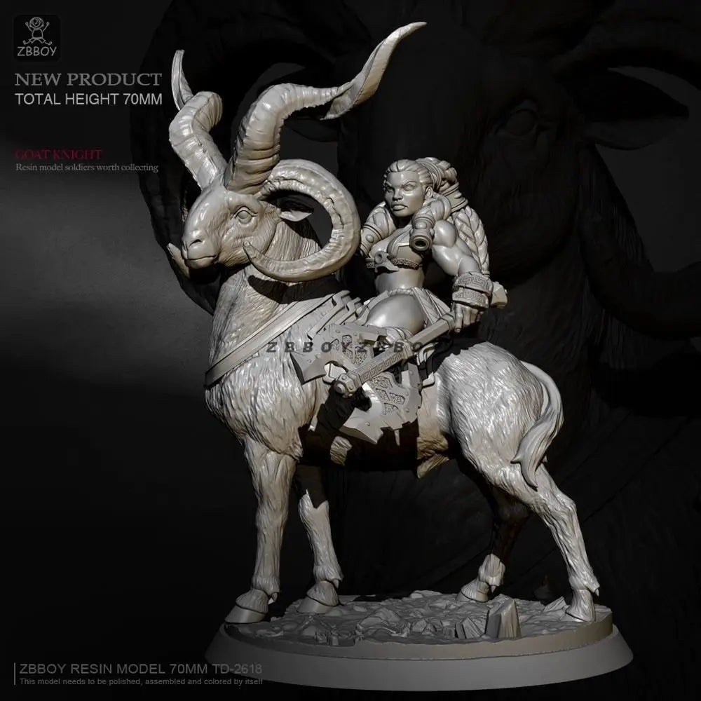 70mm Female Warrior on Beast, Resin Model Figure Kit, Fantasy Theme, Unassembled and Unpainted