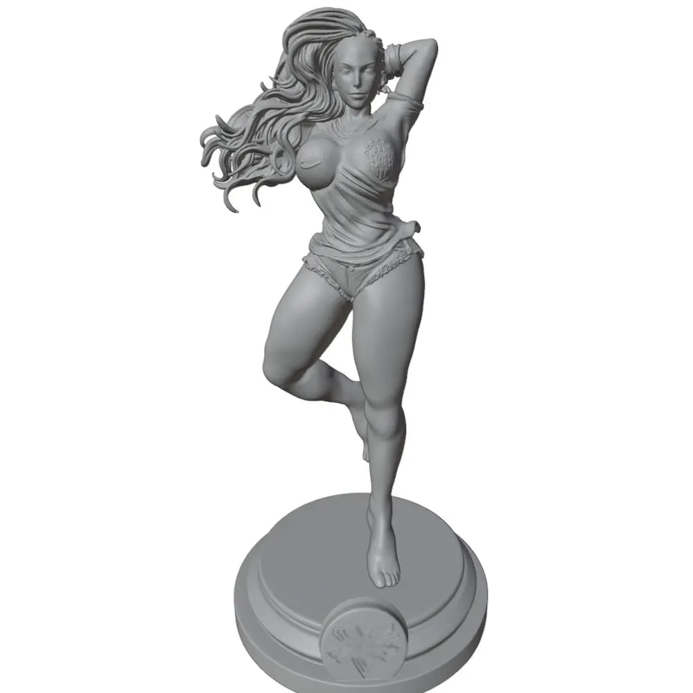1/24 Wavy-Haired Pin-Up with Raised Leg, Resin Model Figure Kit, Unassembled and Unpainted