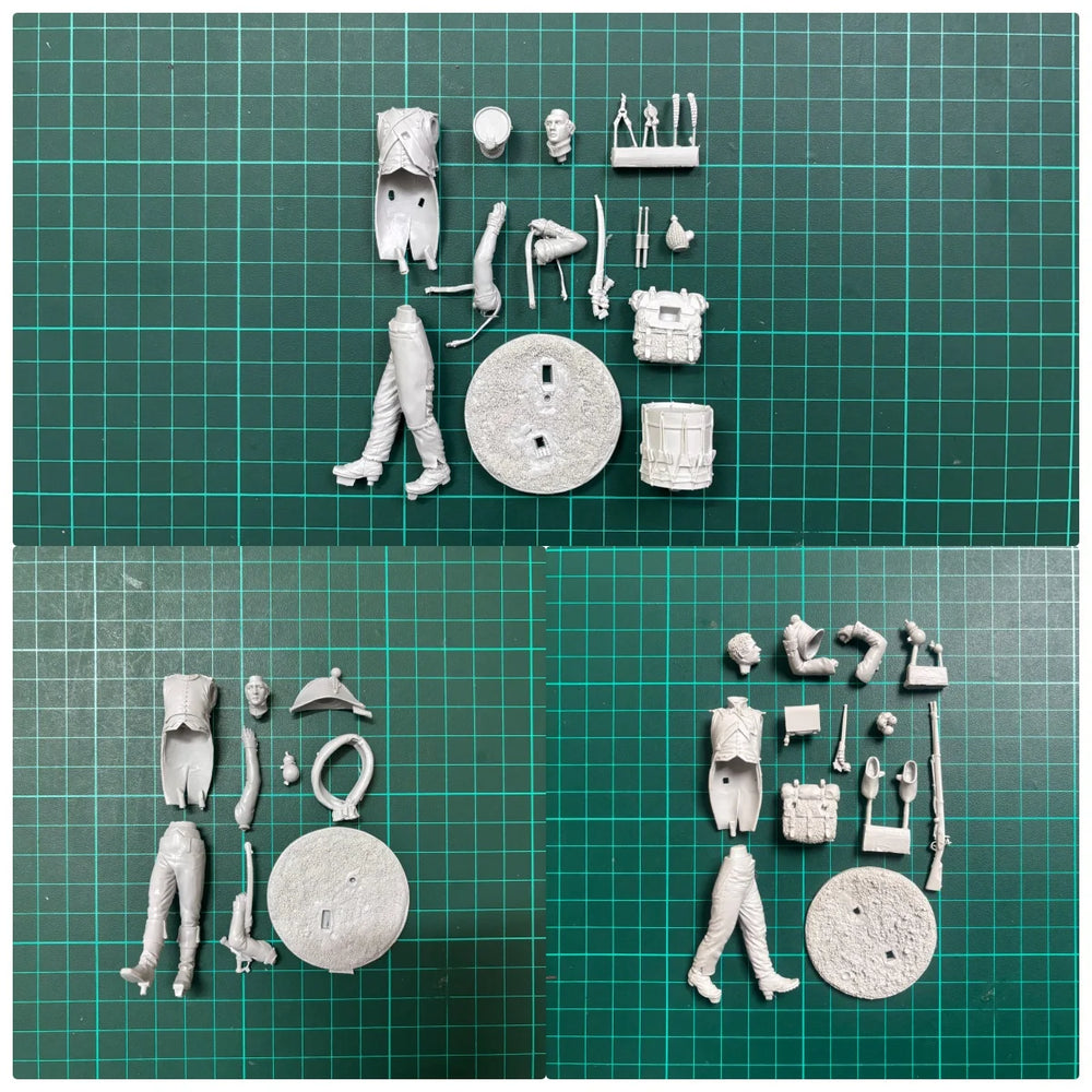75mm Napoleonic French Line Infantry with Drummer, 3 Figures, Resin Model Figure Kit, Unassembled and Unpainted