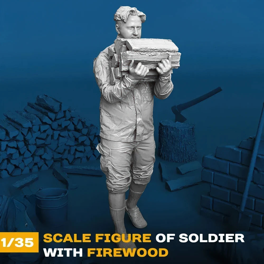 1/35 Modern Soldier with Firewood, Resin Model Figure Kit, Unassembled and Unpainted
