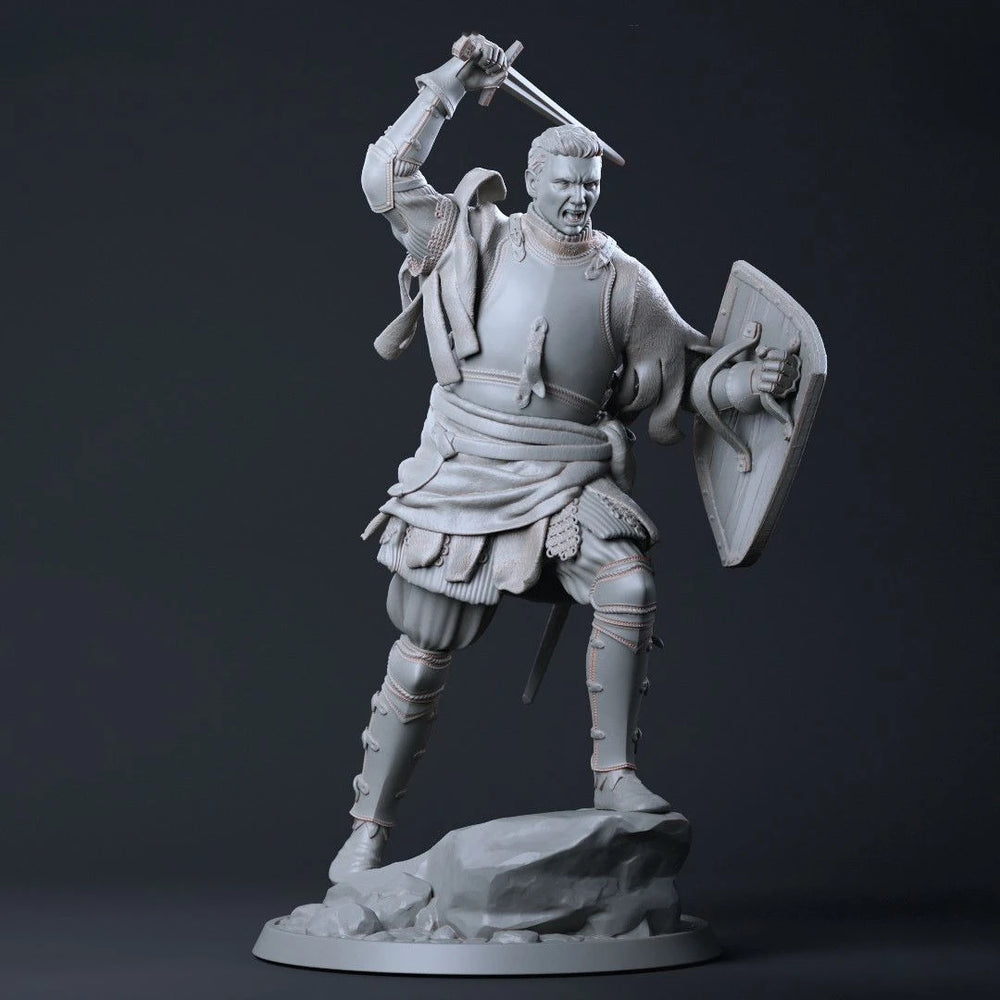 1/9 Bearded Barbarian Warrior with Axe and Shield, Resin Model Figure Kit, Fantasy Theme, Unassembled and Unpainted