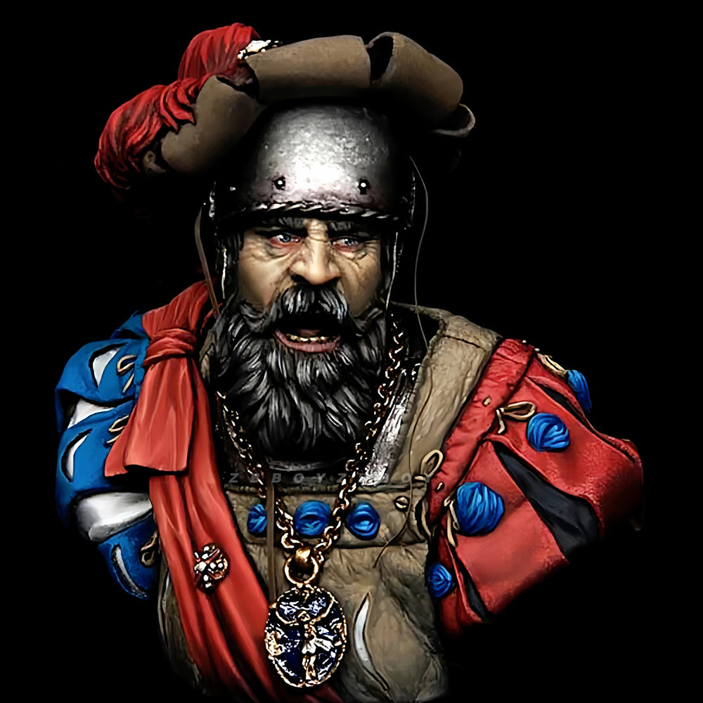 1/12 Medieval Nobleman in Heraldic Red and Blue Armor, Resin Model Bust Kit, Unassembled and Unpainted