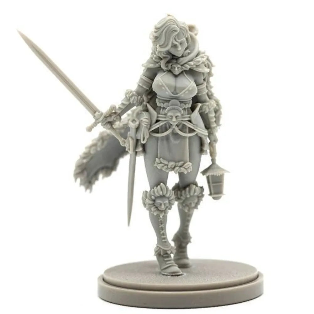 38mm Ornate Armored Warrior with Sword and Lantern, Resin Model Figure Kit, Fantasy Theme, Unassembled and Unpainted