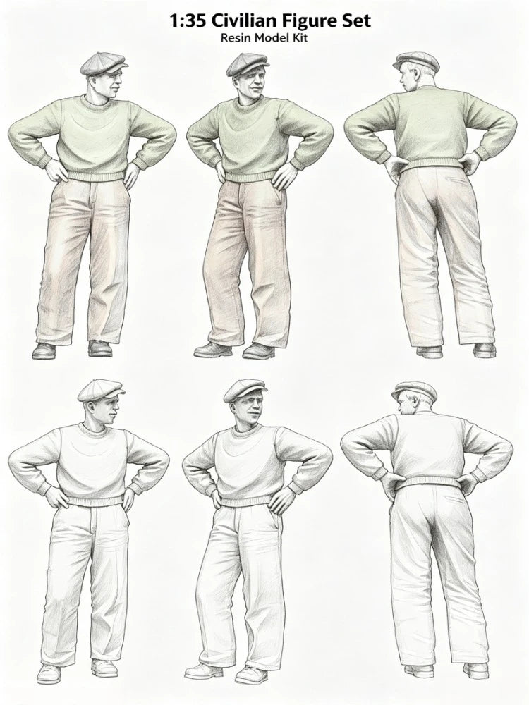 1/35 WWII Civilian Workers, 6 Figures, Resin Model Figure Kit, Unassembled and Unpainted