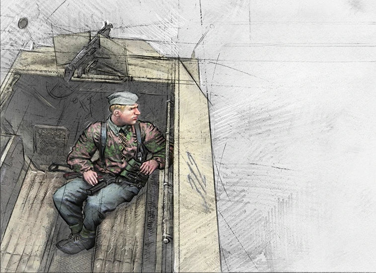 1/35 WWI German Infantry Seated Observing, 2 Figures, Resin Model Figure Kit, Unassembled and Unpainted