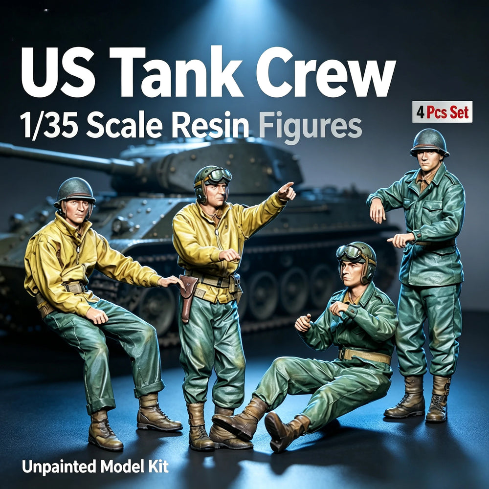 1/35 WWII US Tank Crew Advancing, 4 Figures, Resin Model Figure Kit, Unassembled and Unpainted