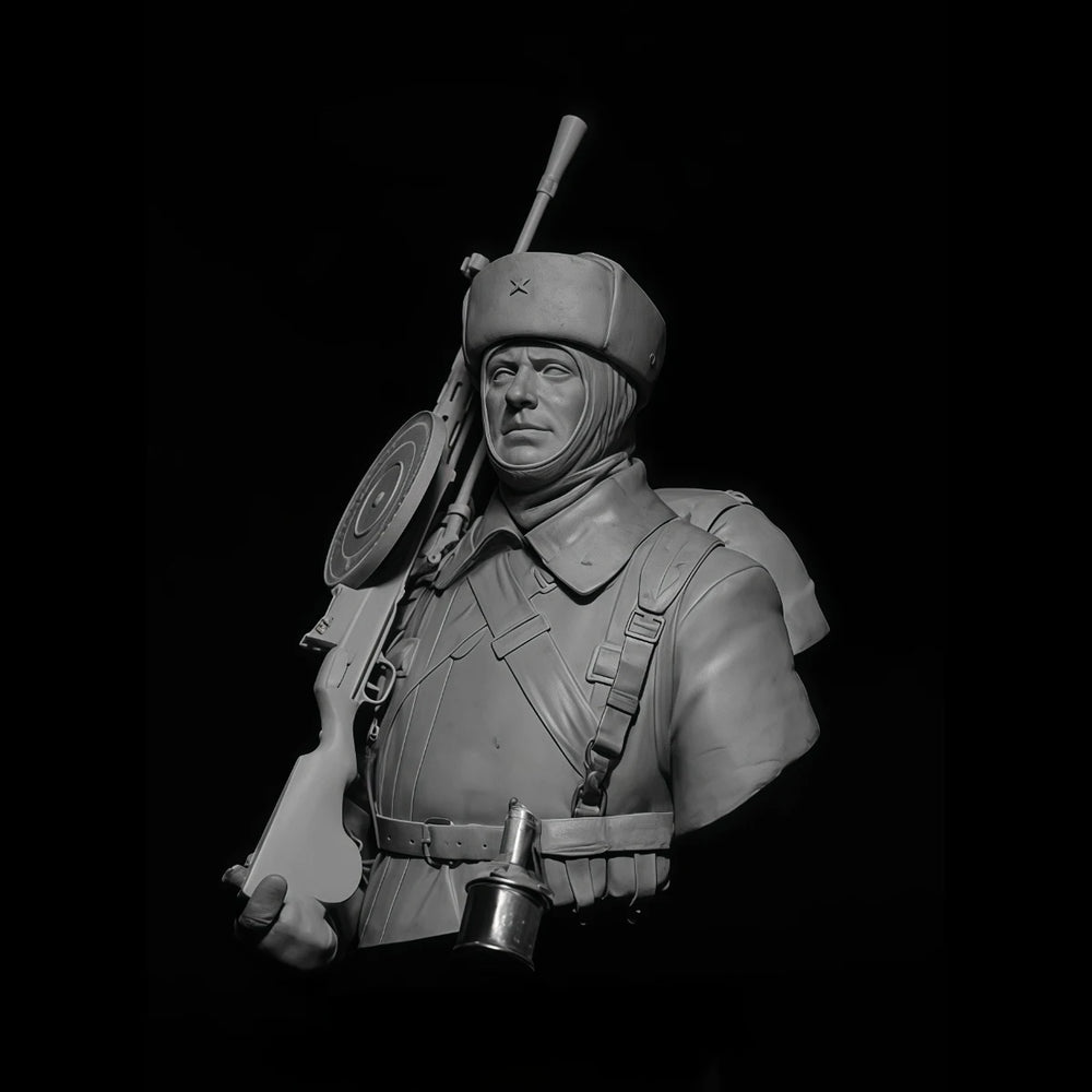 1/10 WWII Soviet Machine Gunner, Resin Model Bust Kit, Unassembled and Unpainted
