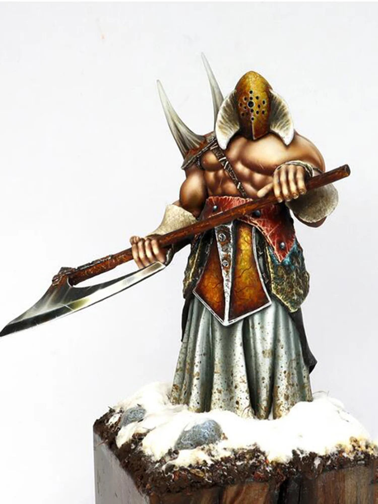 1/24 Medieval Spiked Horned Barbarian with Battle Axe, Resin Model Figure Kit, Unassembled and Unpainted