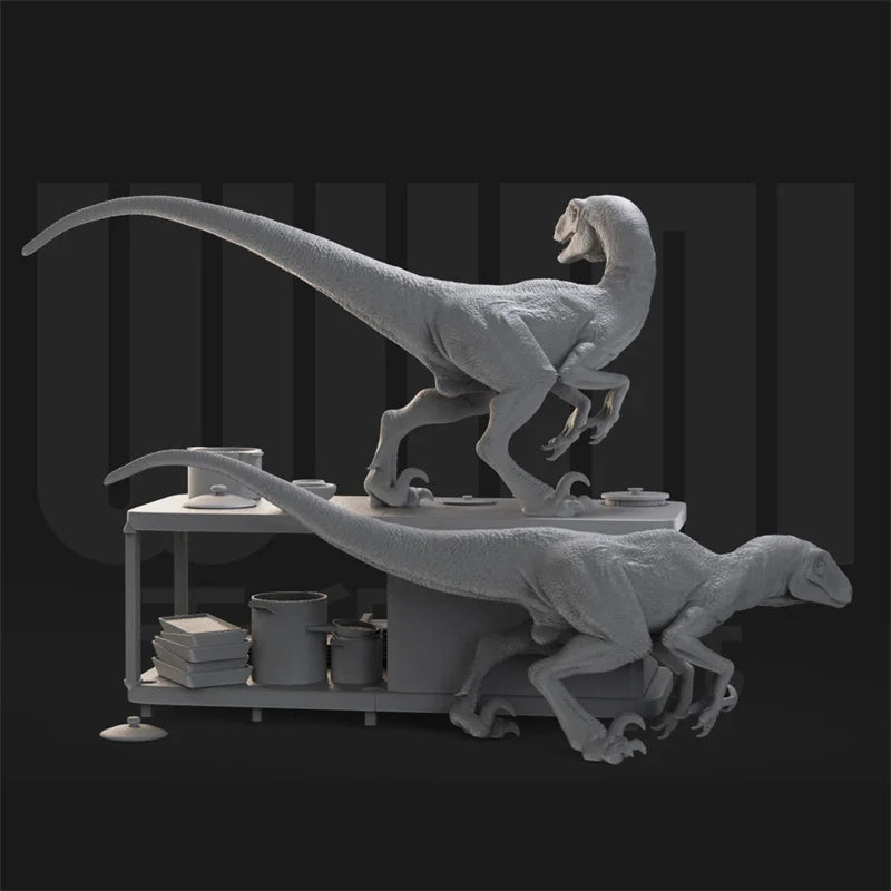 1/18 Jurassic Park Kitchen Dinosaur, 5 Figures, Resin Model Diorama Kit, Sci-Fi Theme, Unassembled and Unpainted
