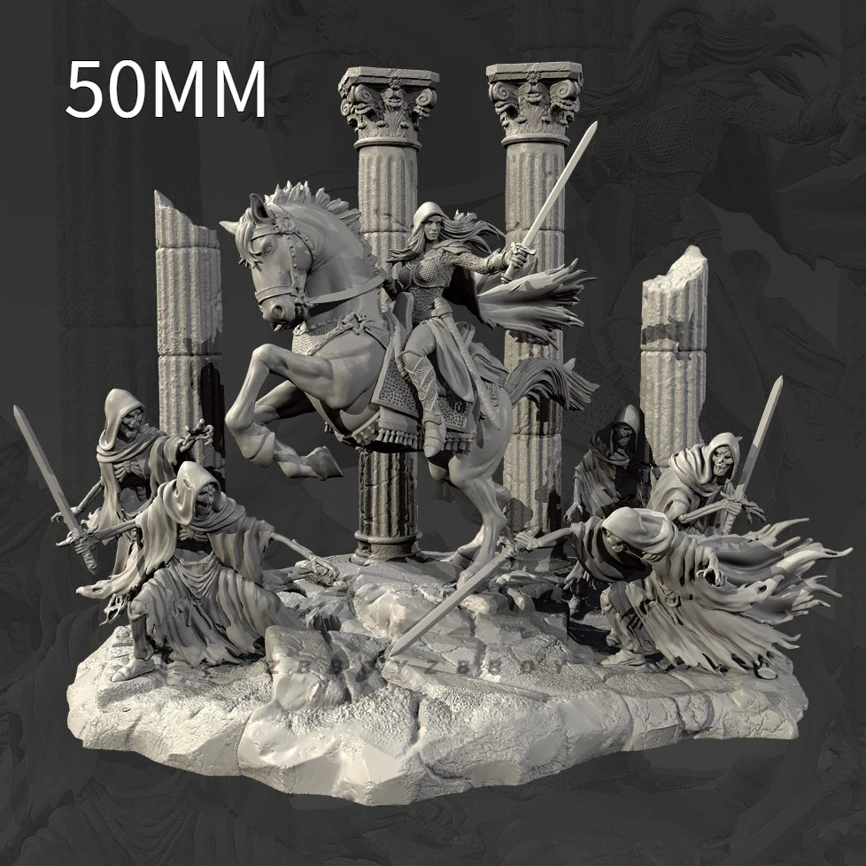 75mm Medieval Female Knight, 7 Figures, Resin Model Diorama Kit, Unassembled and Unpainted