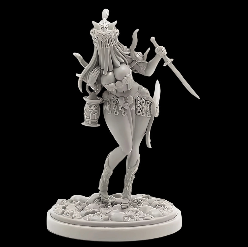 38mm Demon Sorceress with Flowing Tendrils, Resin Model Figure Kit, Fantasy Theme, Unassembled and Unpainted