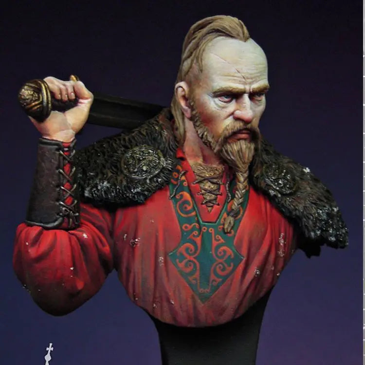 1/12 Medieval Viking Warrior with Raised Sword, Resin Model Bust Kit, Unassembled and Unpainted