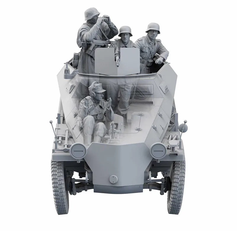 1/16 WWII German Hanomag SD.KFZ 251 Half-Track, 6 Figures, Resin Model Vehicle Kit, Unassembled and Unpainted