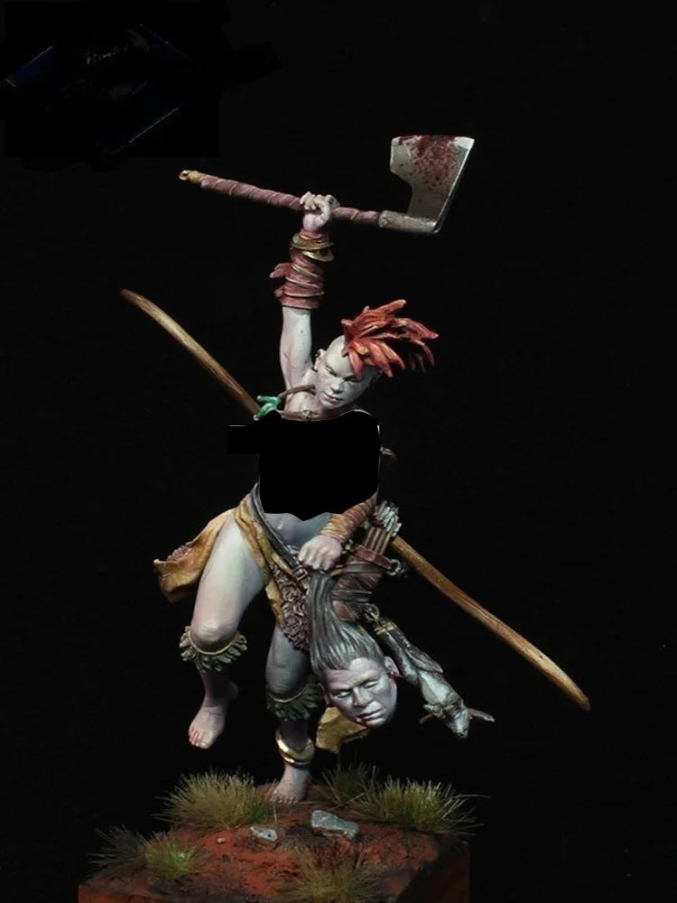 75mm Ancient Female Barbarian with Battle Axe, Resin Model Figure Kit, Unassembled and Unpainted