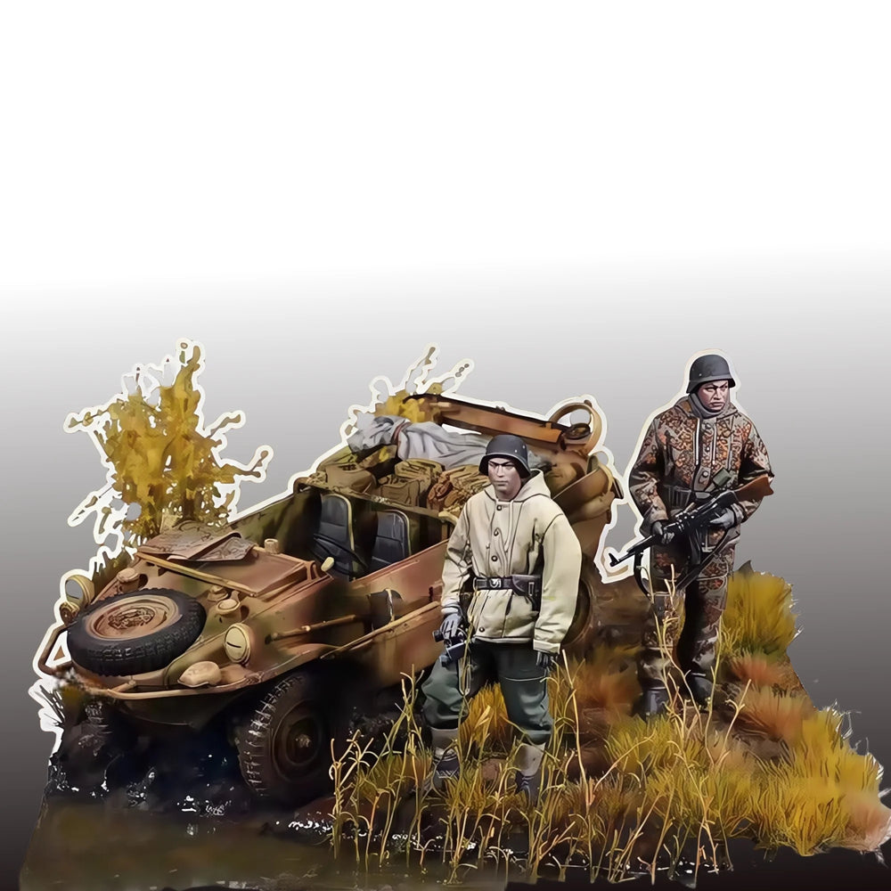 1/35 WWII German Infantry with MP40 and Camo Smock, 2 Figures, Resin Model Figure Kit, Unassembled and Unpainted