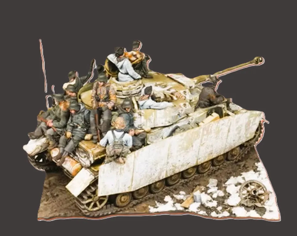 1/35 WWII Military with Tank, 13 Figures, Resin Model Diorama Kit, Unassembled and Unpainted