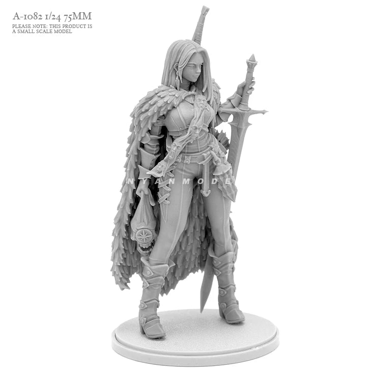 1/24 Medieval Female Barbarian with Fur-Trimmed Armor and Greatsword, Resin Model Figure Kit, Unassembled and Unpainted