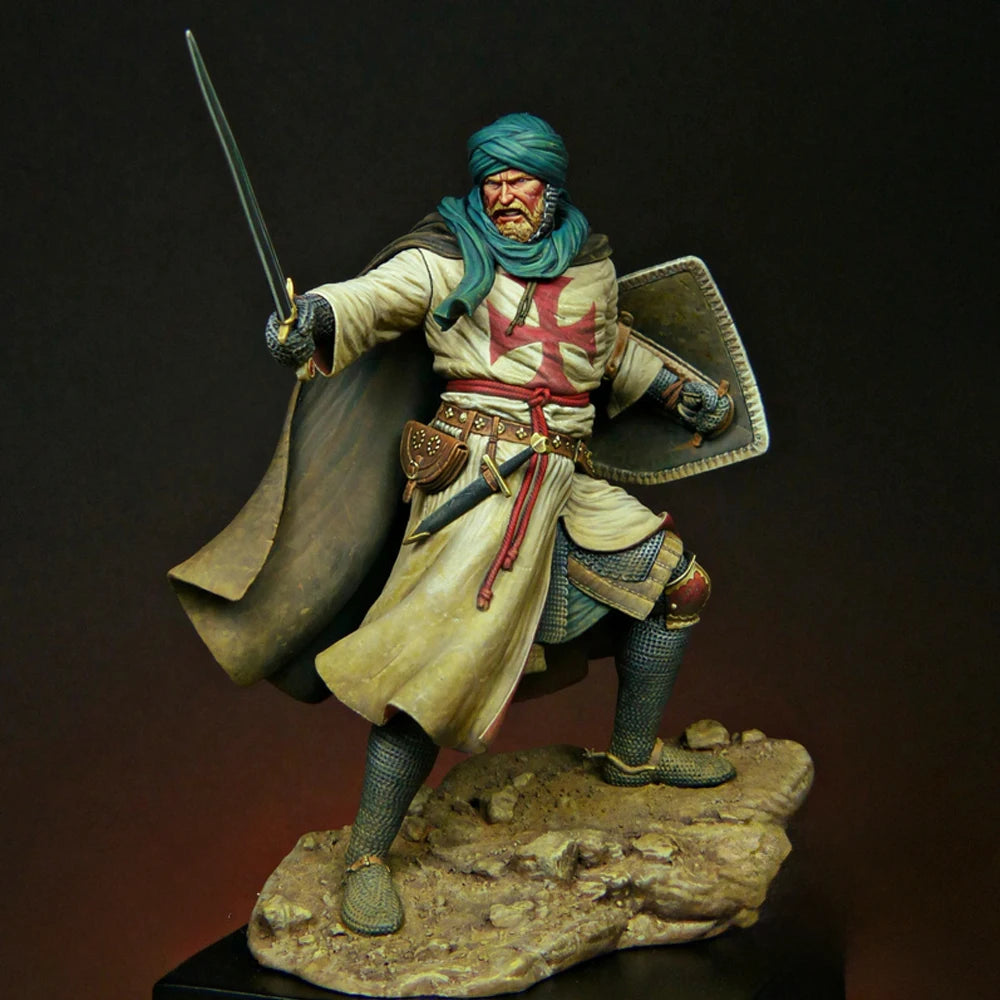 1/24 Medieval Templar Knight with Turban and Raised Sword, Resin Model Figure Kit, Unassembled and Unpainted