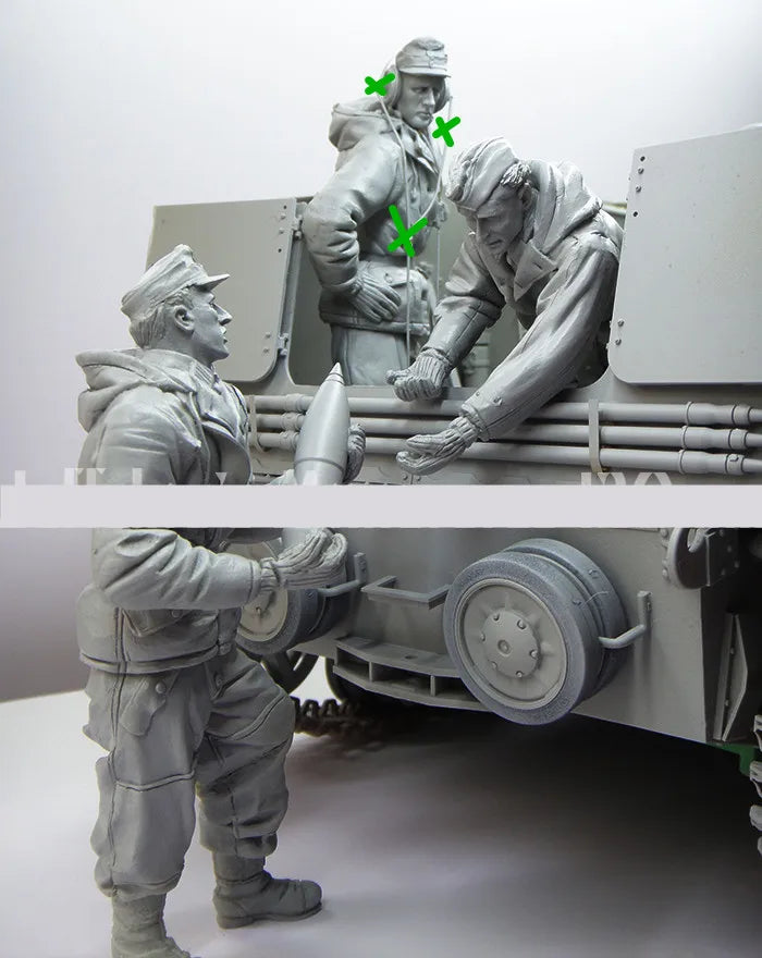 1/16 WWII German Military Personnel, 4 Figures, Resin Model Figure Kit, Unassembled and Unpainted