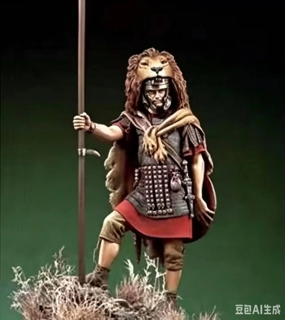 1/24 Lion-Headed Barbarian Warrior with Spear, Resin Model Figure Kit, Fantasy Theme, Unassembled and Unpainted