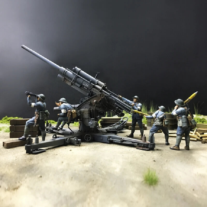 1/35 WWII Chinese Army Soldiers with Artillery, 6 Figures, Resin Model Figure Kit, Unassembled and Unpainted