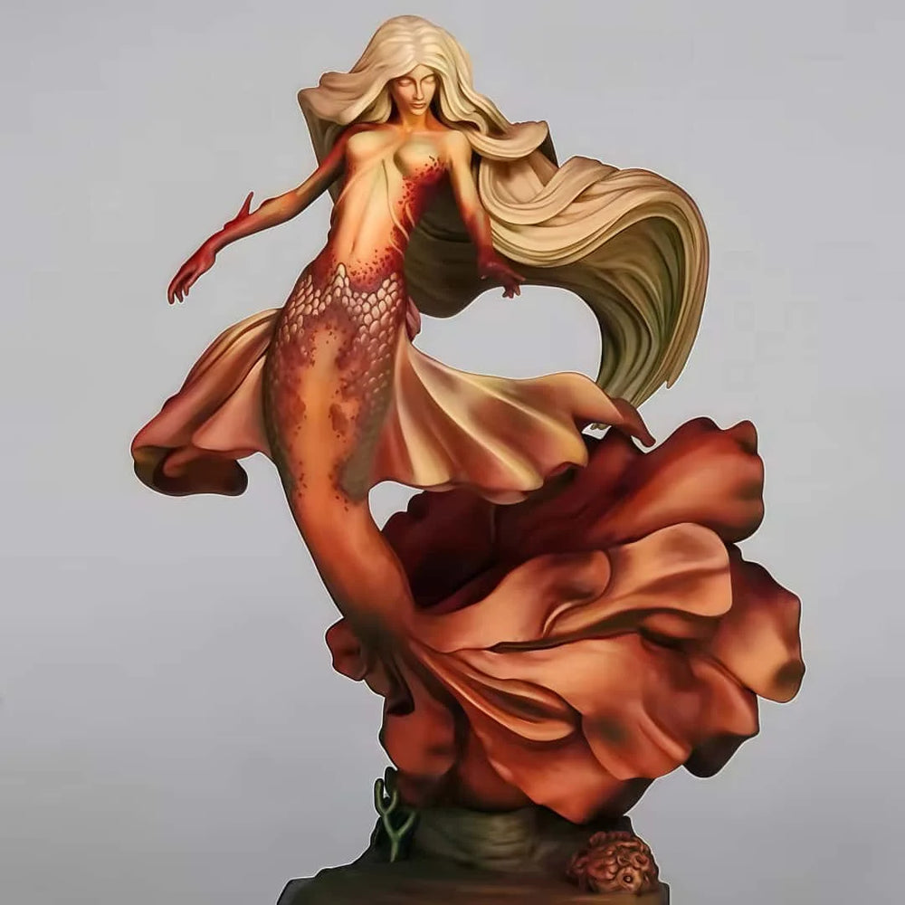 1/24 Mermaid in Flowing Red Gown, Resin Model Figure Kit, Fantasy Theme, Unassembled and Unpainted