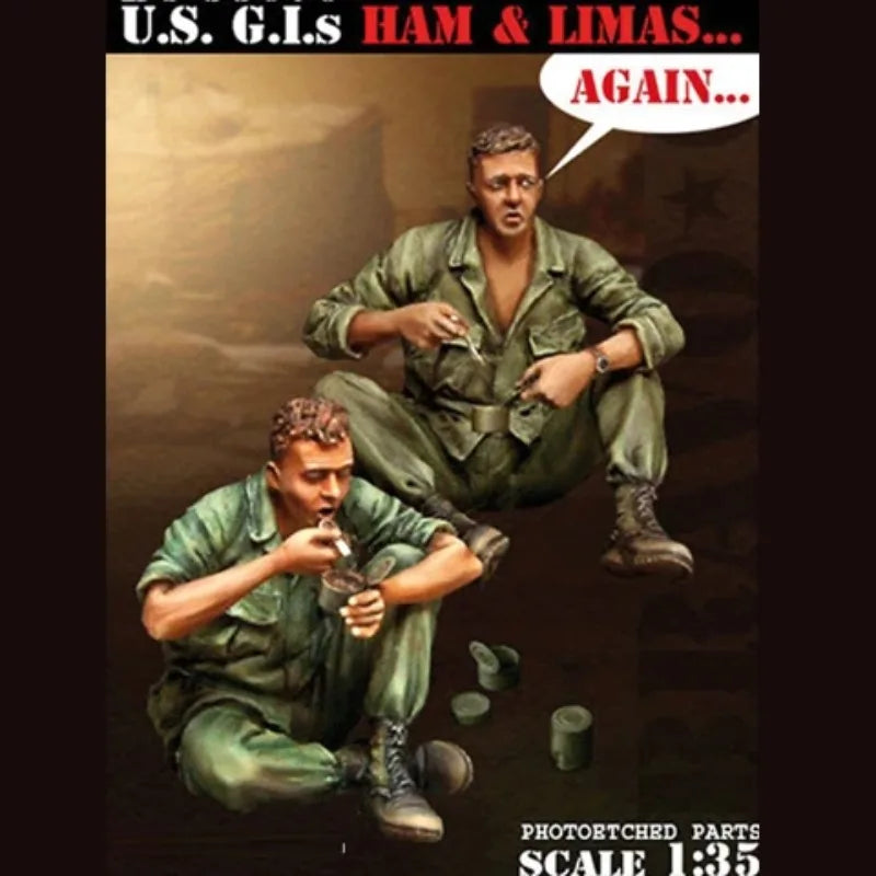 1/35 WWII American Infantry Resting, 2 Figures, Resin Model Figure Kit, Unassembled and Unpainted