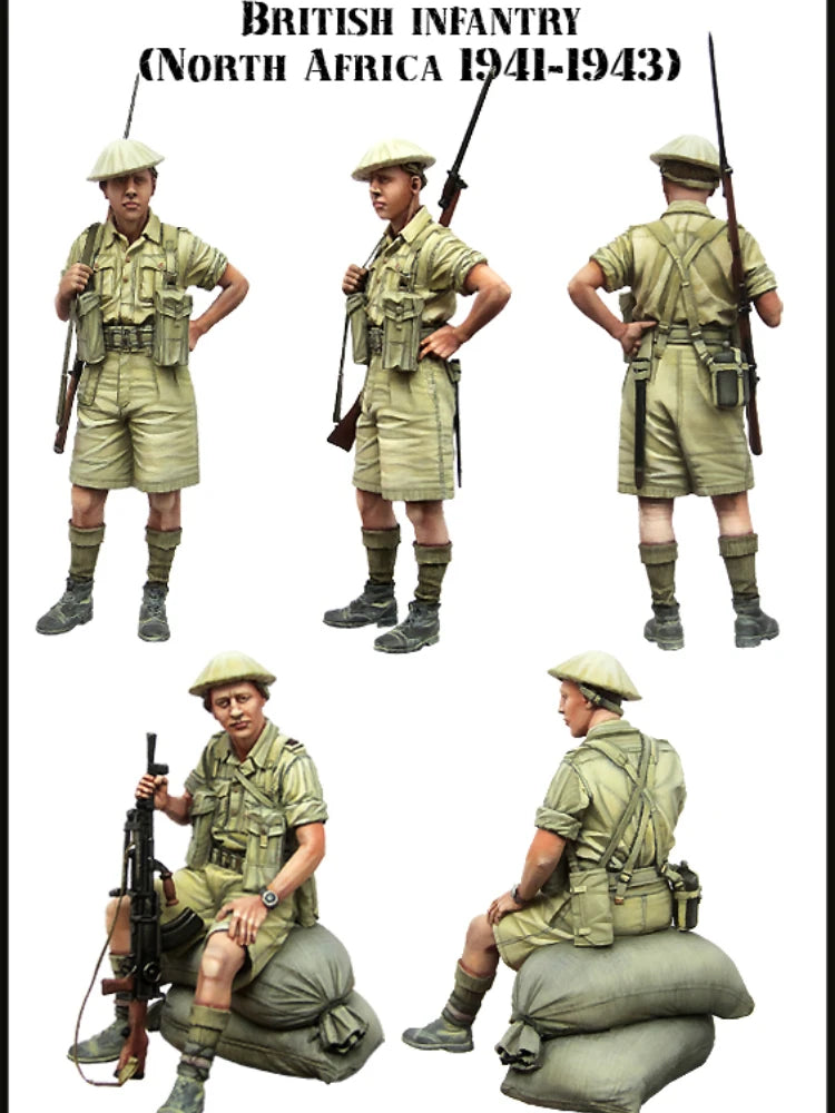 1/35 WWII British Infantry North Africa, 5 Figures, Resin Model Figure Kit, Unassembled and Unpainted