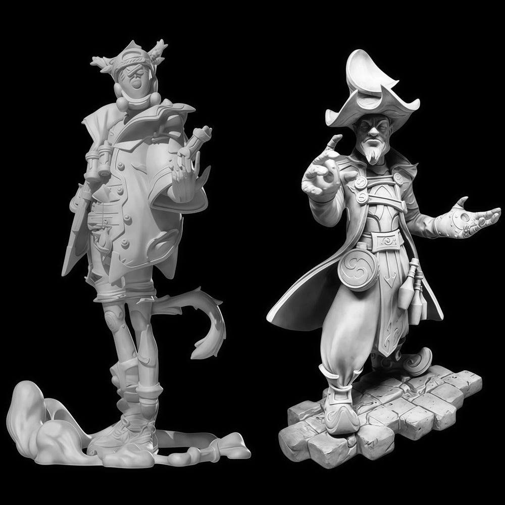 1/24 Old Man with Puppet, 3 Figures, Resin Model Figure Kit, Fantasy Theme, Unassembled and Unpainted
