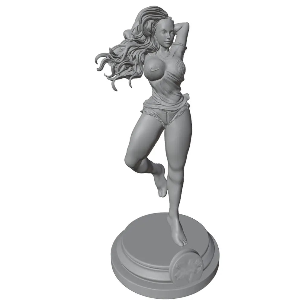 1/24 Wavy-Haired Pin-Up with Raised Leg, Resin Model Figure Kit, Unassembled and Unpainted