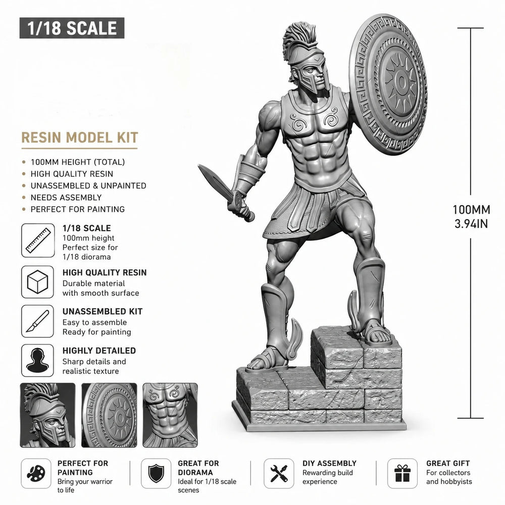1/18 Ancient Greek Hoplite Warrior, Resin Model Figure Kit, Unassembled and Unpainted