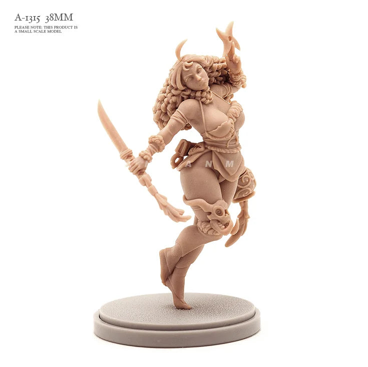 38mm Horned Demon Lunging with Curved Blade, Resin Model Figure Kit, Fantasy Theme, Unassembled and Unpainted