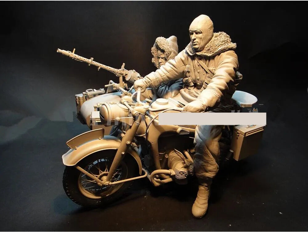 WWII German Motorcycle Dispatch Unit, 2 Figures, Resin Model Figure Kit, Unassembled and Unpainted