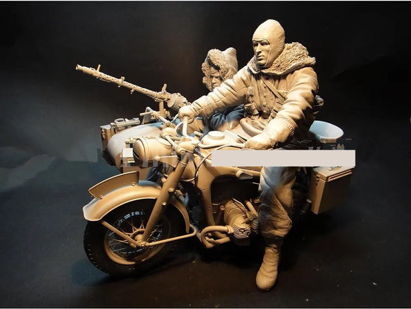 WWII German Motorcycle Dispatch Unit, 2 Figures, Resin Model Figure Kit, Unassembled and Unpainted