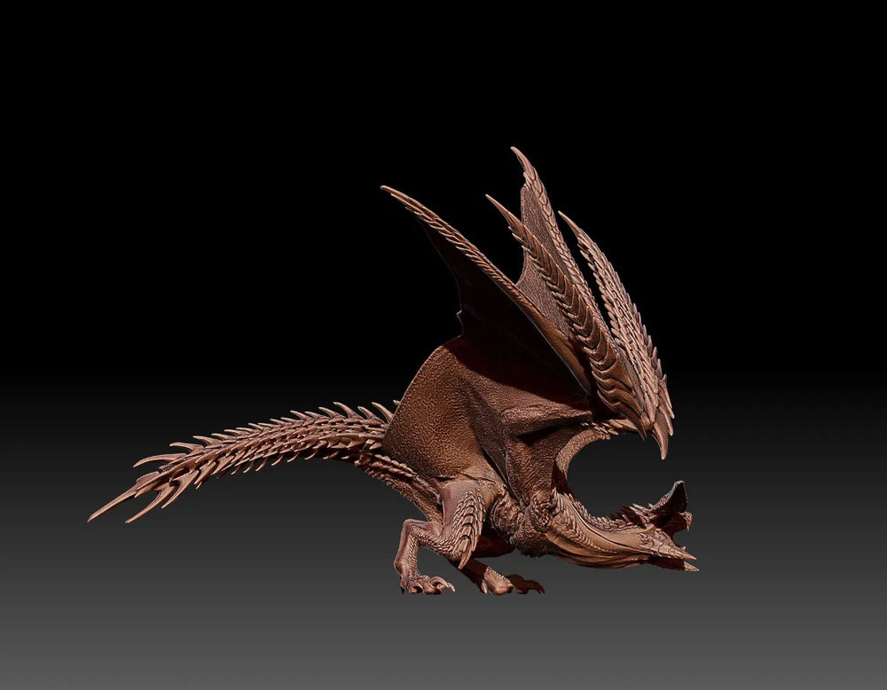 Horned Dragon with Ornate Feathered Wings, Resin Model Figure Kit, Fantasy Theme, Unassembled and Unpainted