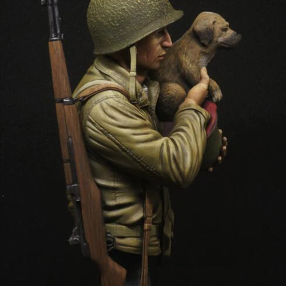 1/9 WWI Soldier with Dog, Resin Model Bust Kit, Unassembled and Unpainted
