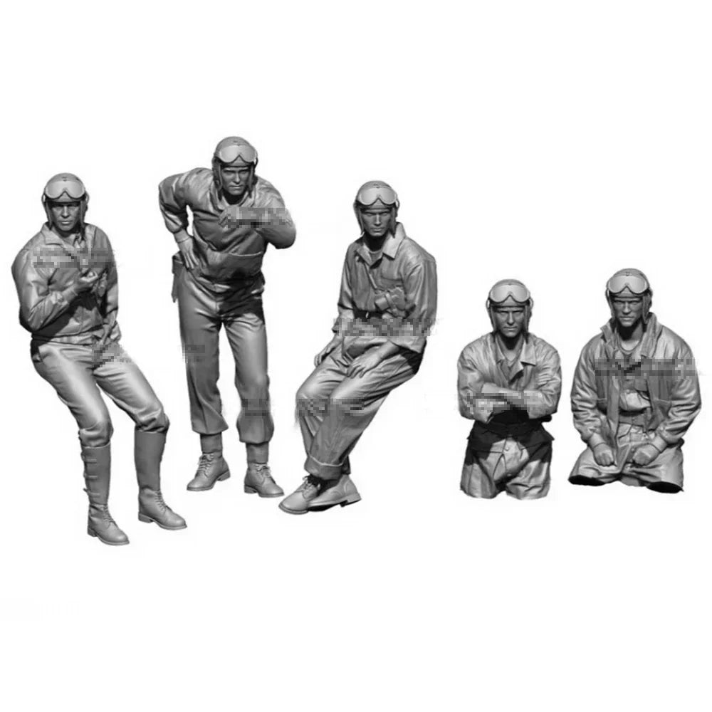 1/35 WWII US Infantry in Fighting Positions, 5 Figures, Resin Model Figure Kit, Unassembled and Unpainted