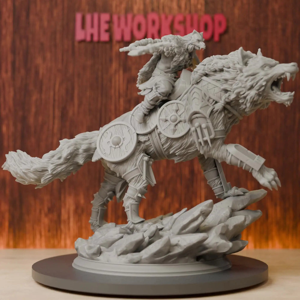 38mm Barbarian Wolf Rider, Resin Model Figure Kit, Fantasy Theme, Unassembled and Unpainted