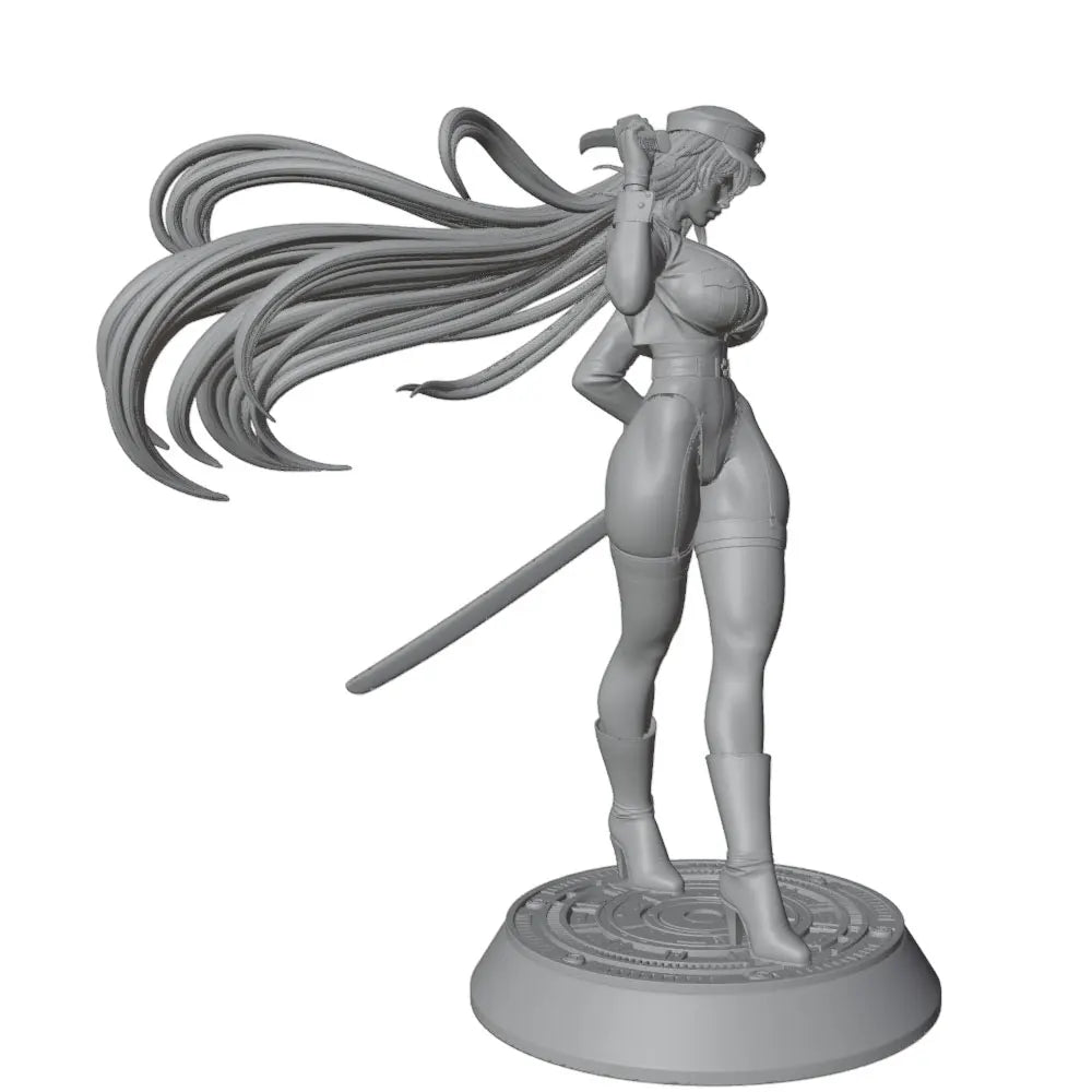 1/24 Swordswoman with Long Flowing Hair, Resin Model Figure Kit, Anime Theme, Unassembled and Unpainted