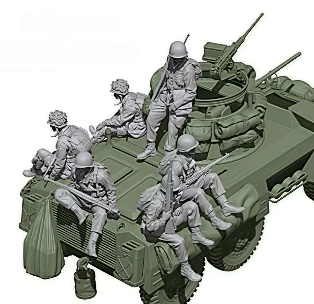 1/16 WWII Military Squad with Transport, 6 Figures, Resin Model Figure Kit, Unassembled and Unpainted