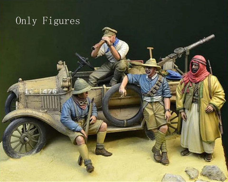 1/35 WWI Soldiers with Military Truck, 4 Figures, Resin Model Figure Kit, Unassembled and Unpainted