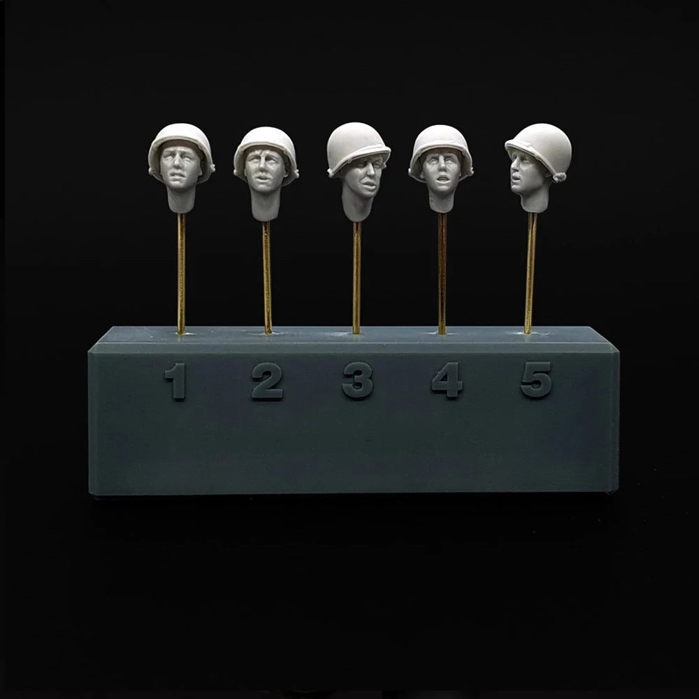 1/35 WWII US Soldier Heads (5pcs), 5 Figures, Resin Model Figure Kit, Unassembled and Unpainted