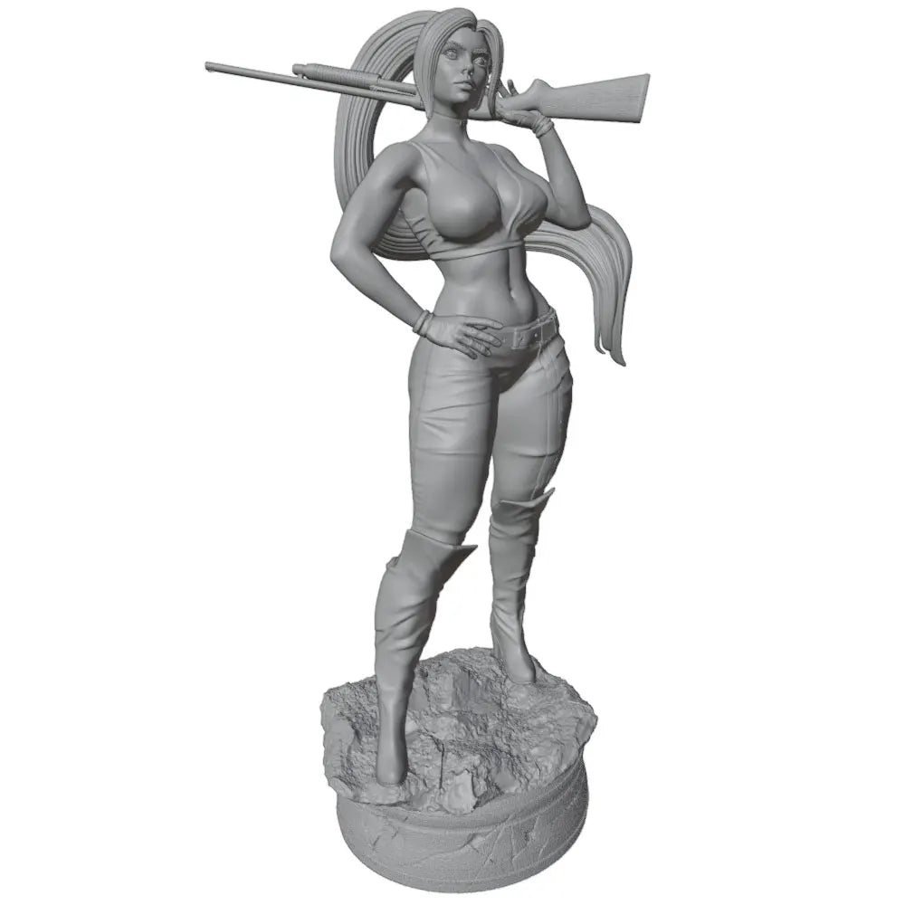 1/24 Female Warrior with Rifle and Braided Hair, Resin Model Figure Kit, Fantasy Theme, Unassembled and Unpainted