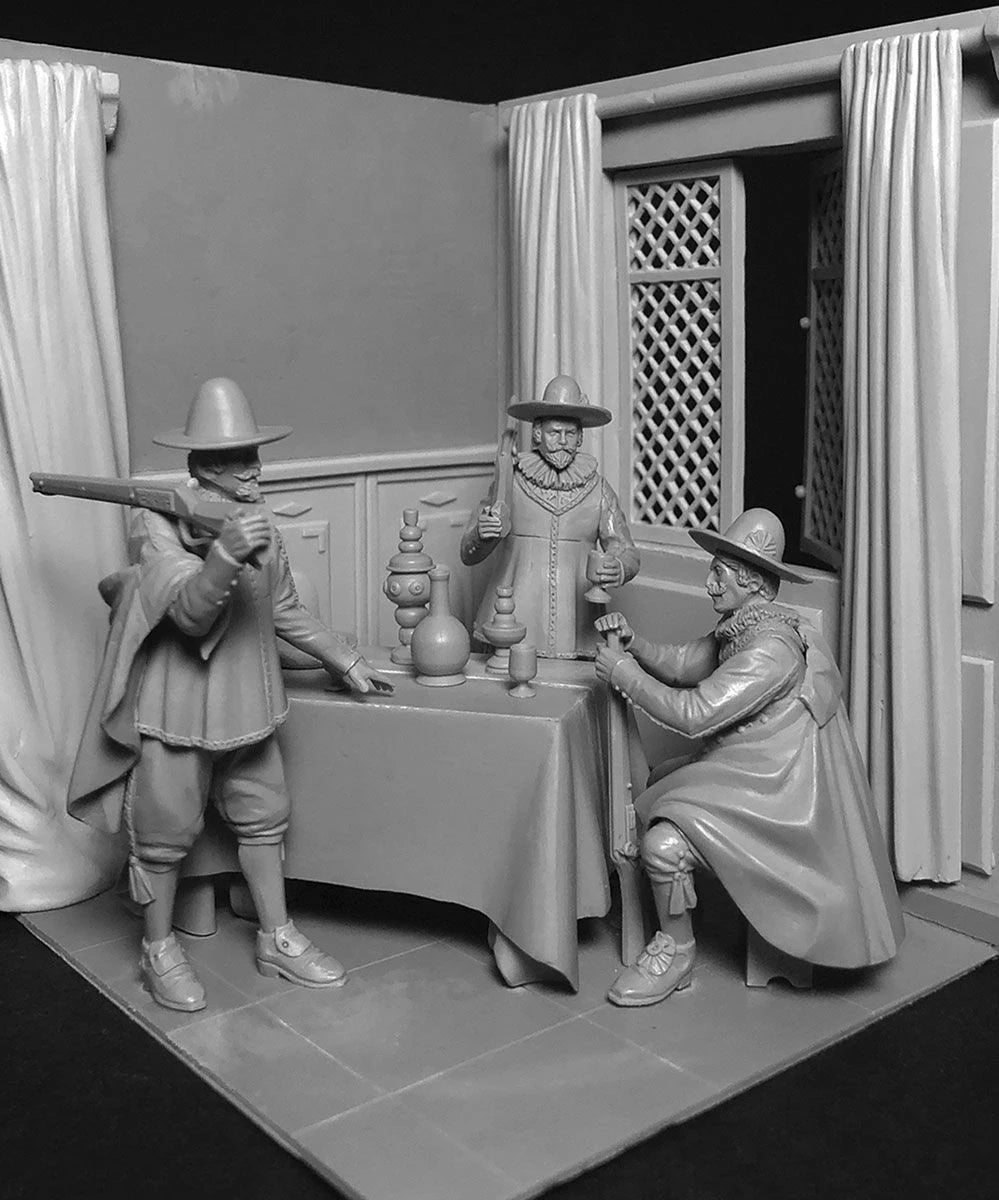 1/24 Napoleonic Interior Scene, 3 Figures, Resin Model Diorama Kit, Unassembled and Unpainted
